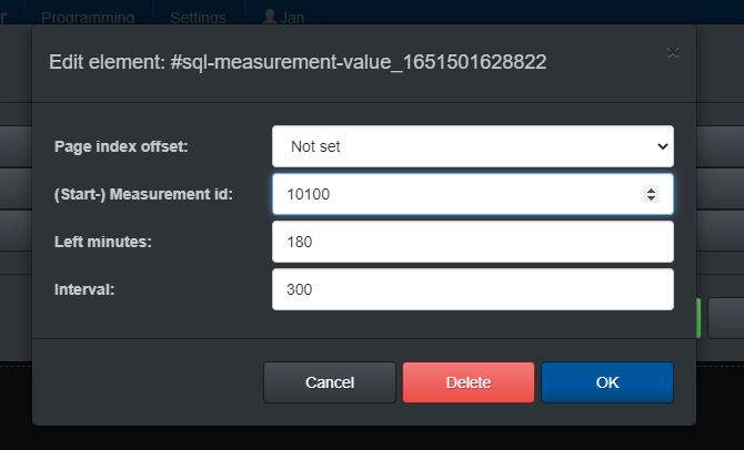 Settings for a measurement query